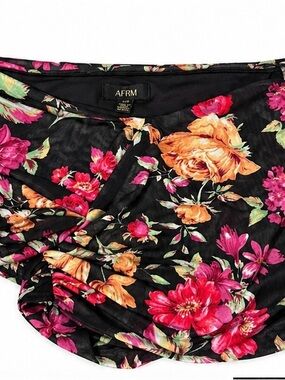 NWT AFRM Fabiola Top Black Floral Mesh Off Shoulder Ruched Stretch Small Revolve